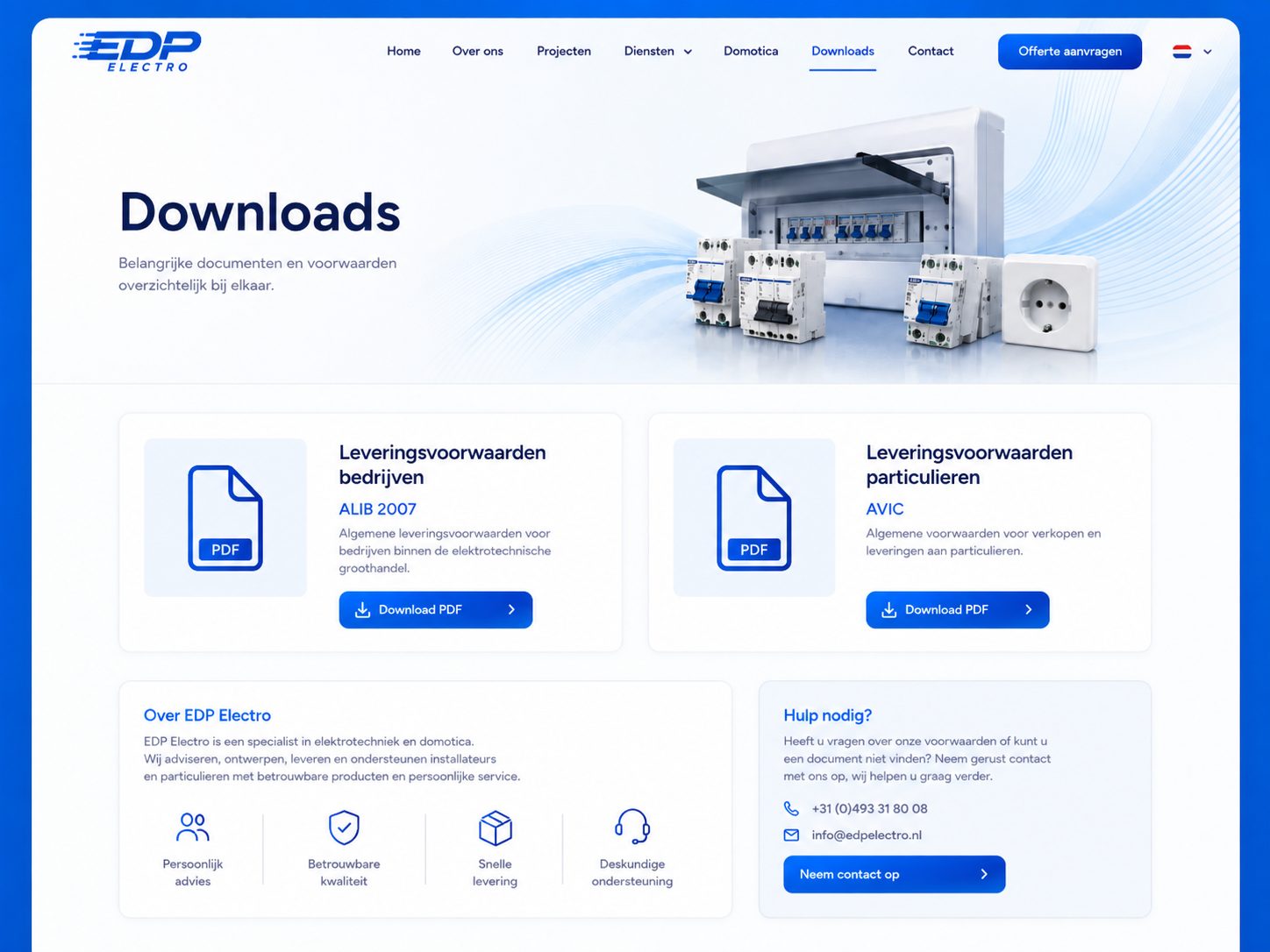 Downloadspagina van EDP Electro